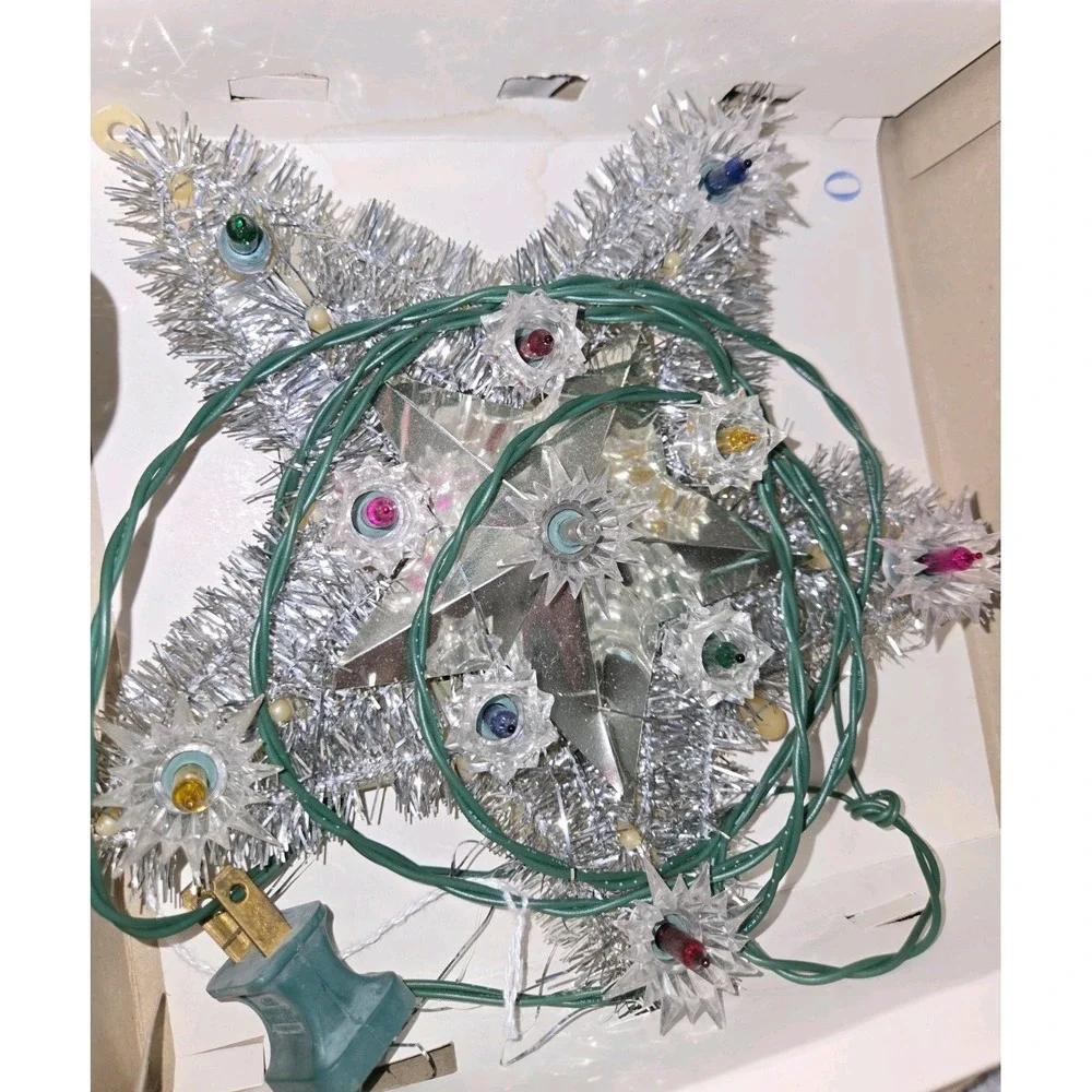 Vintage Star Christmas Tree Aluminum Tinsel Starburst Topper Multicolor Lights‎